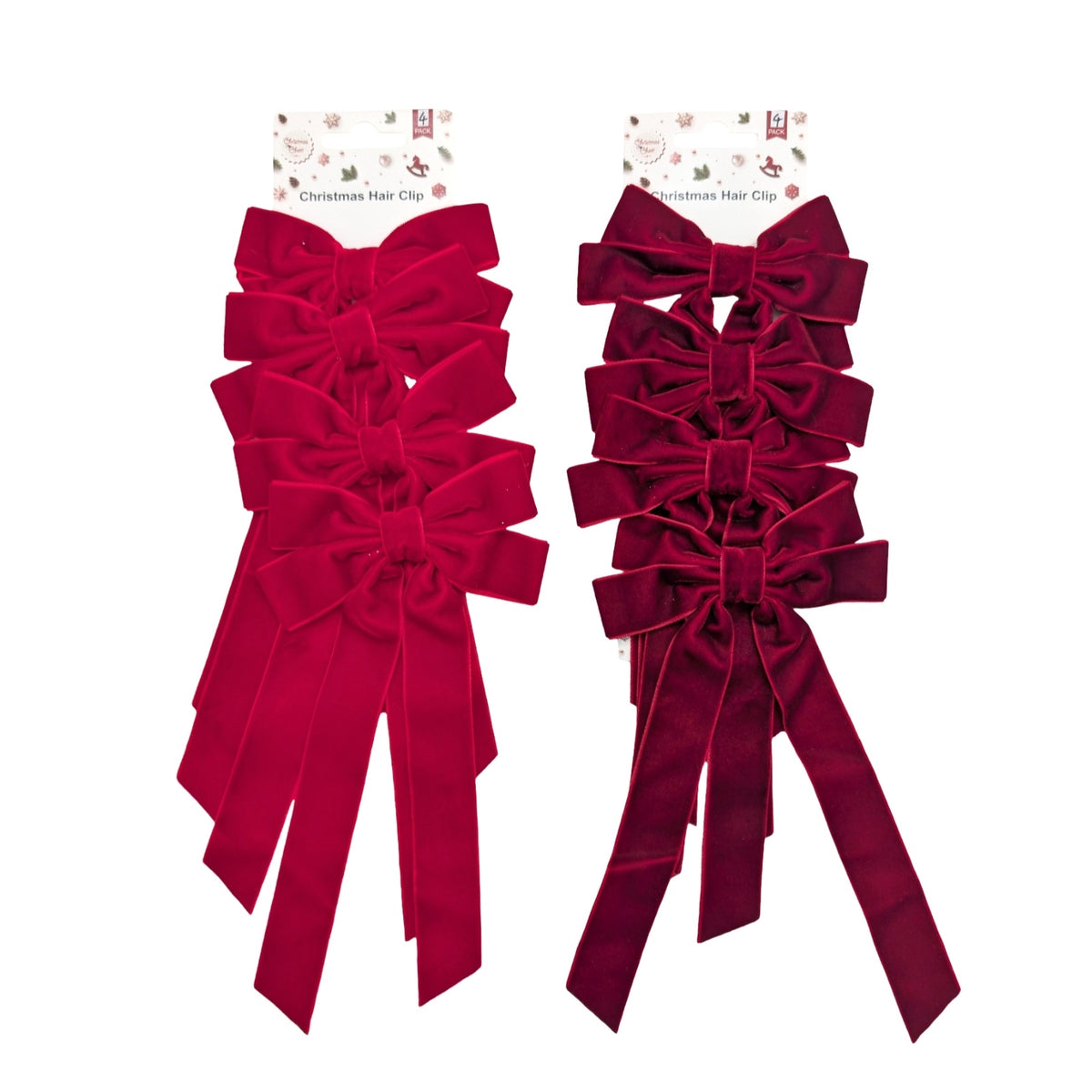 Bulk 24 Red & Burgundy Velvet Bow pk4 11x20cm 2 Asst