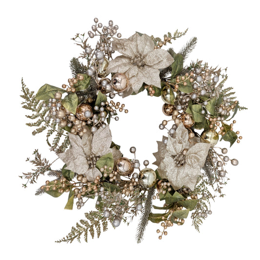 Bulk 3 Xmas Champagne Poinsettia Luxe Wreath 66x12cm