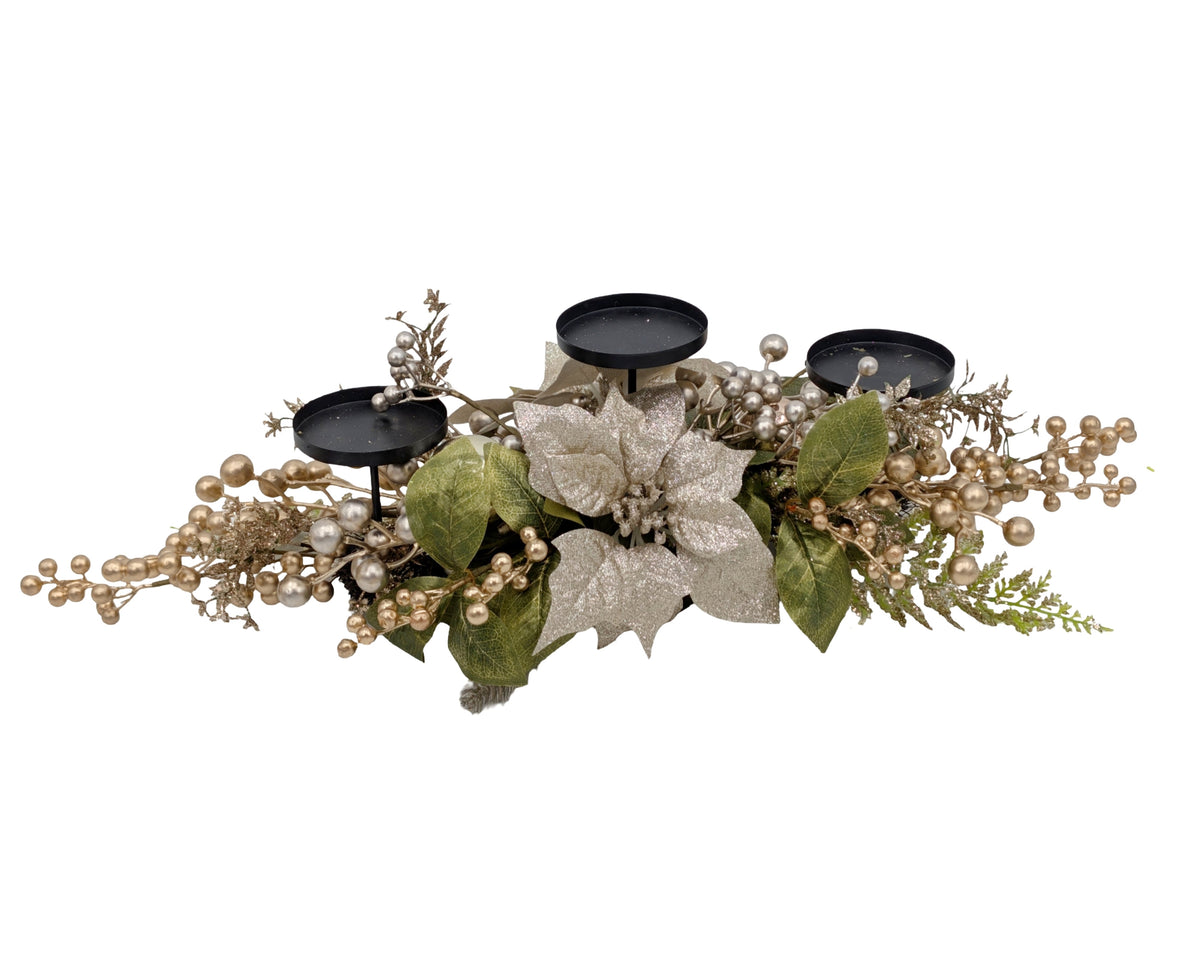 Bulk 3 Xmas Champagne Poinsettia Luxe Centrepiece 71cm