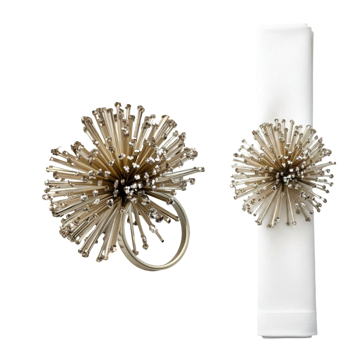 Bulk 12 Champagne Starburst Xmas Napking Ring 7cm