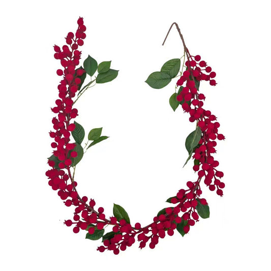 Bulk 8 Xmas Flocking Berry Garland 130cm