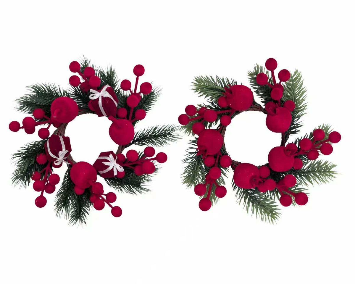 Bulk 24 Xmas Flocking Berry Wreath 22x6cm 2 Asst