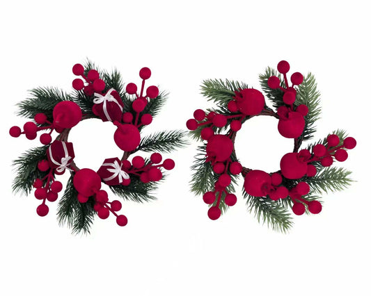 Bulk 24 Xmas Flocking Berry Wreath 22x6cm 2 Asst