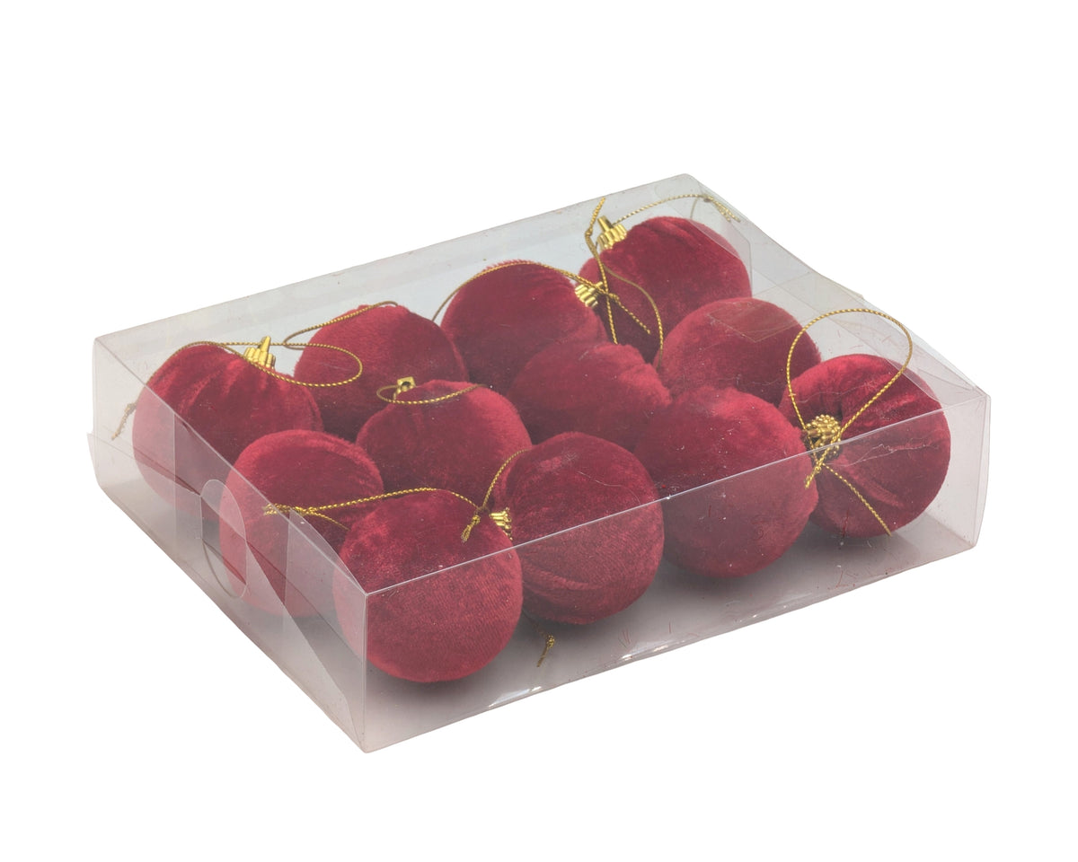 Bulk 24 Xmas Red Velvet Bauble d5cm pk12