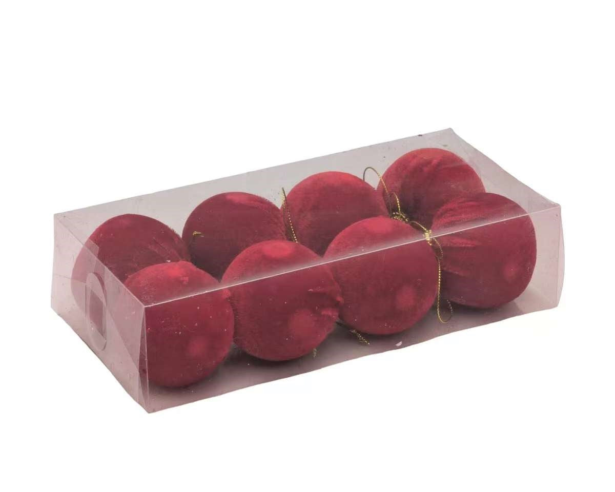 Bulk 24 Xmas Red Velvet Bauble d6cm pk8