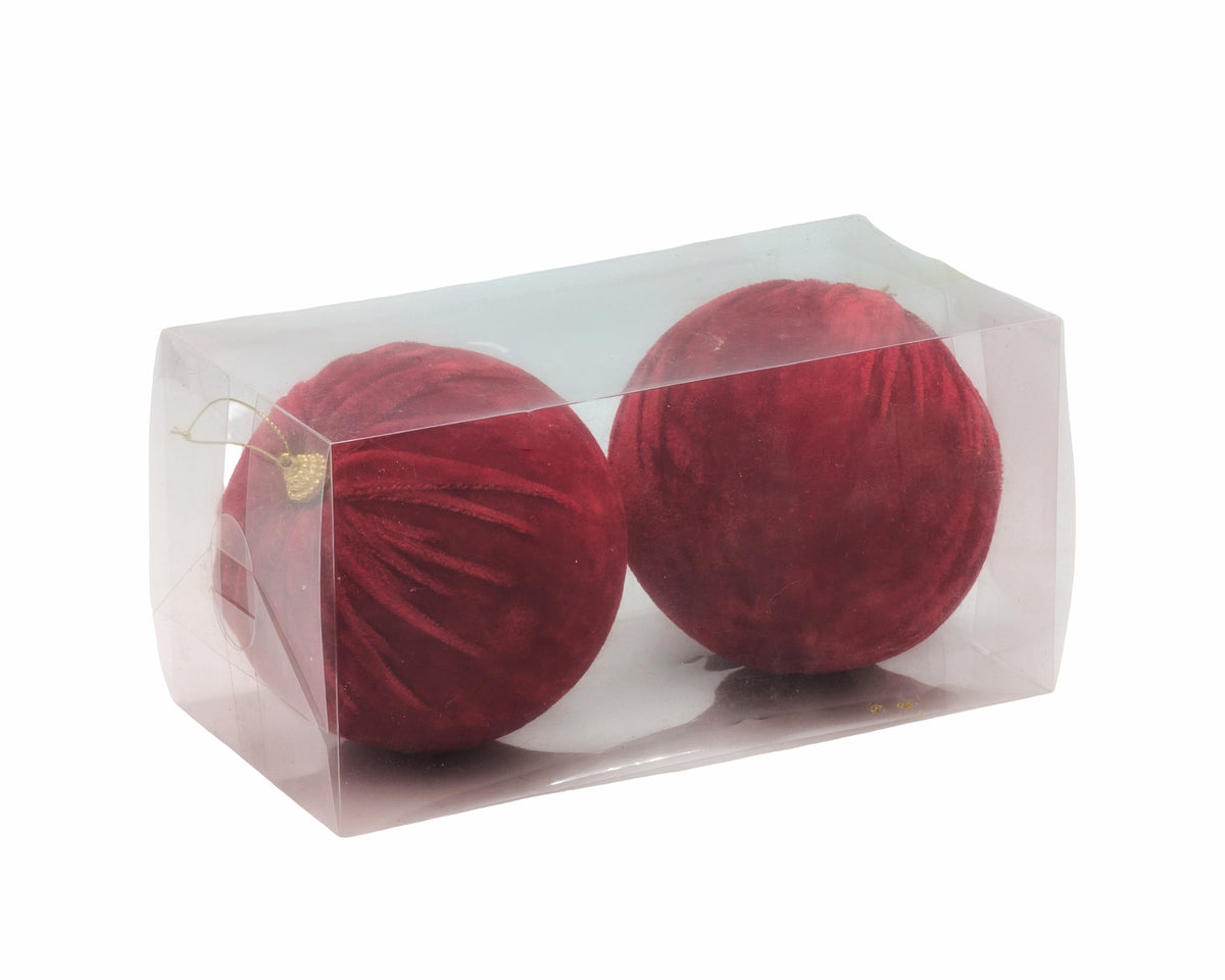 Bulk 12 Xmas Red Velvet Bauble d12cm pk2