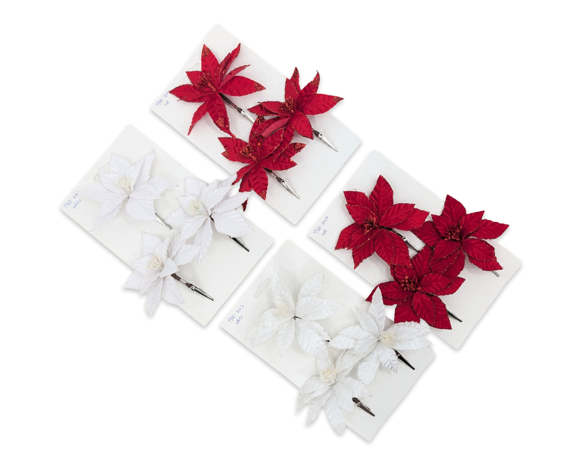 Bulk 24 Xmas Small Poinsettia s/3 9x10cm 4 Asst