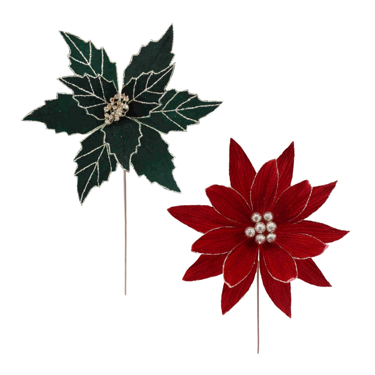 Bulk 24 Xmas Red & Green Poinsettia 30/34x30cm 2 Asst