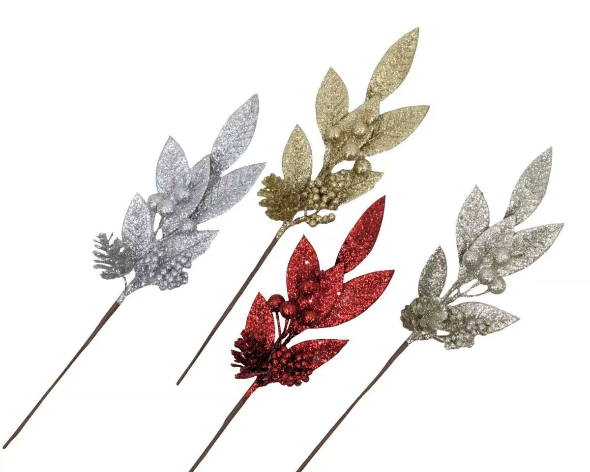 Bulk 36 Xmas Glitter Pick 36cm 4 Asst