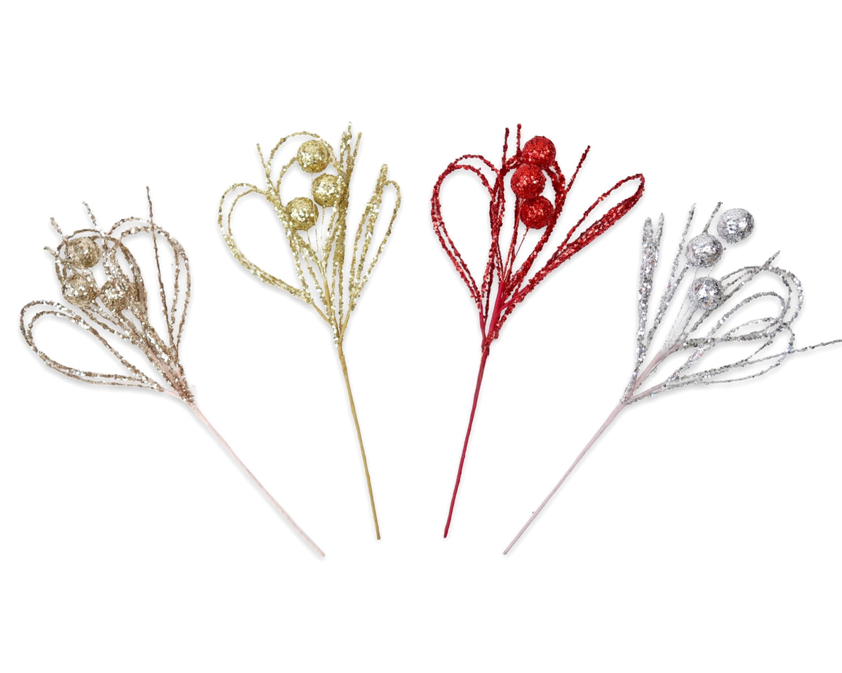 Bulk 24 Xmas Glitter Pick 52cm 4 Asst