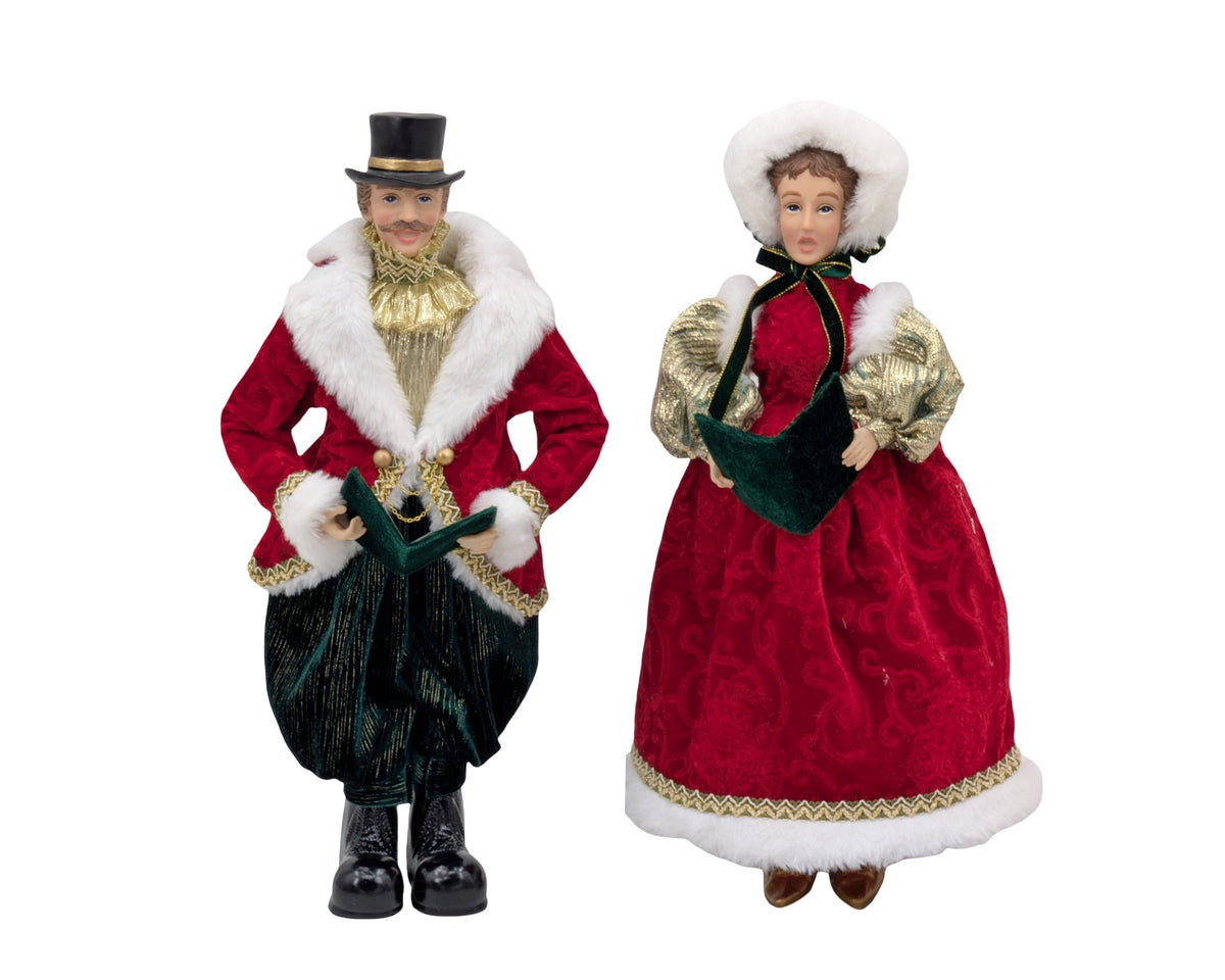 Bulk 4 Xmas Red Velvet Adult Caroler 40/45cm 2 Asst