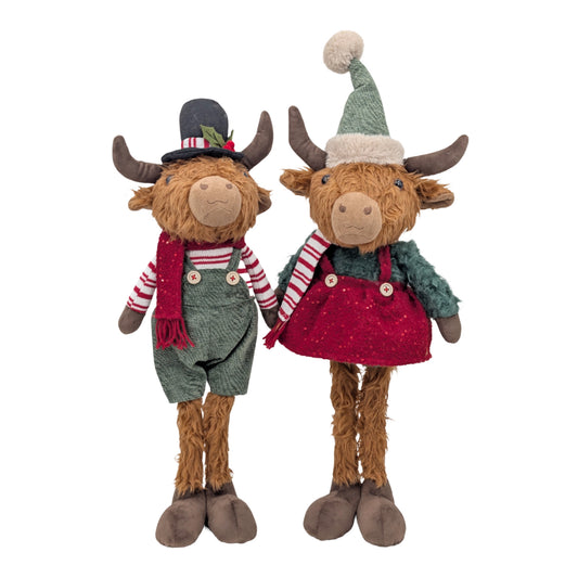 Bulk 6 Xmas Standing Highland Cow 20x15x70cm 2 Asst