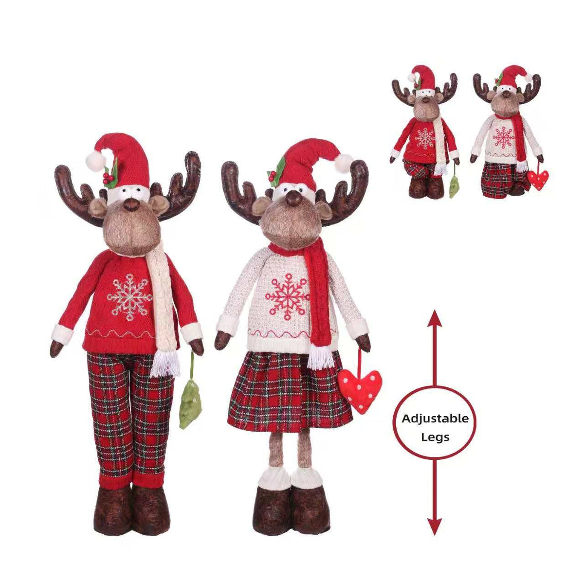 Bulk 4 Xmas Extendable Standing Deer 30x20x66-87cm 2 Asst