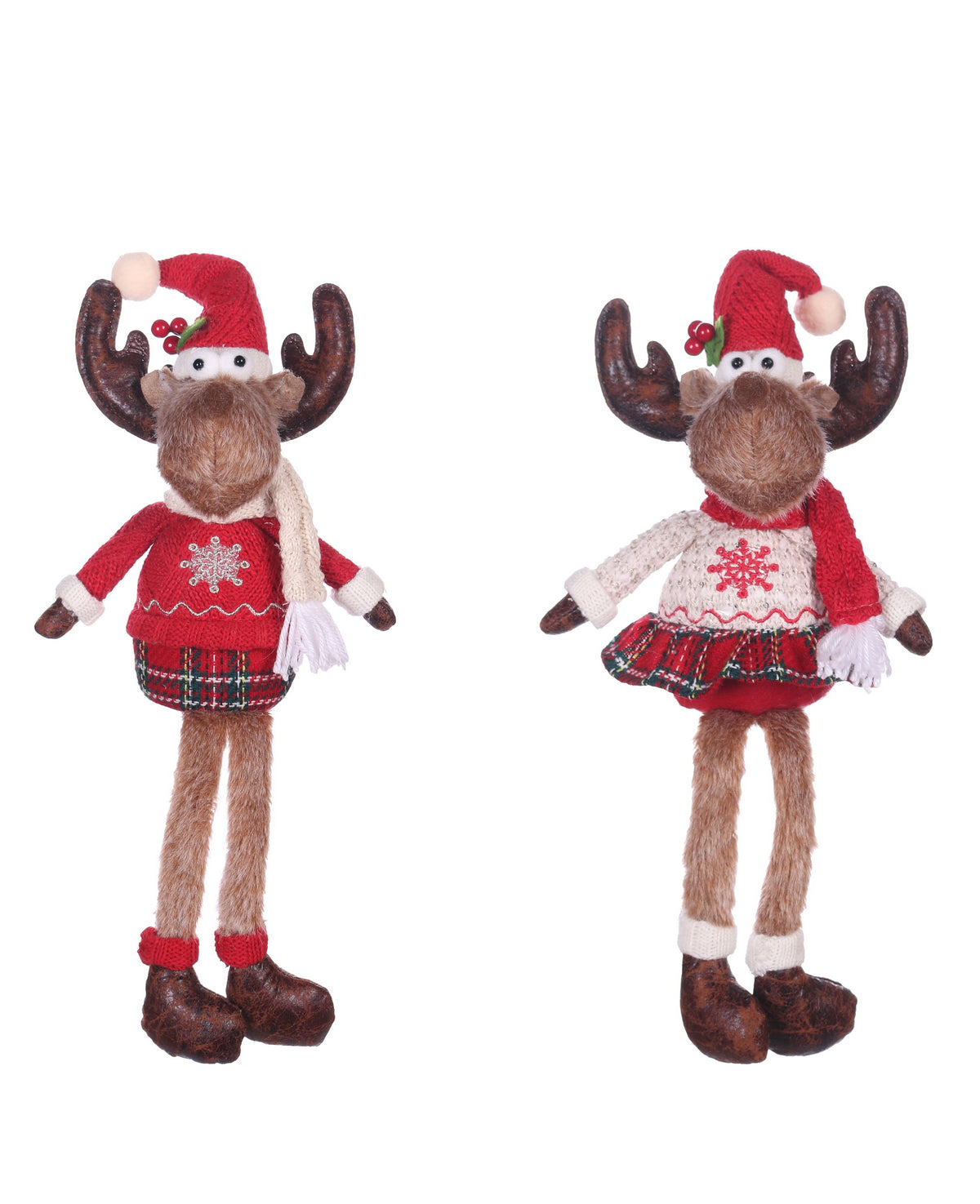 Bulk 12 Xmas Sitting Reindeer W Dangling Legs 16x12x41cm 2 Asst