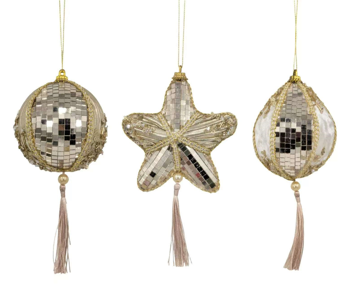 Bulk 24 Xmas Champagne Luxe Hanging Ornament 3 Asst
