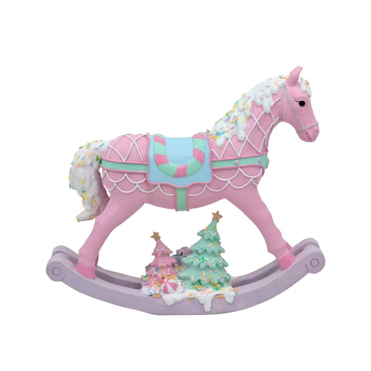 Bulk 2 Polyresin Xmas Pastel Rocking Horse 40.5x10x37cm