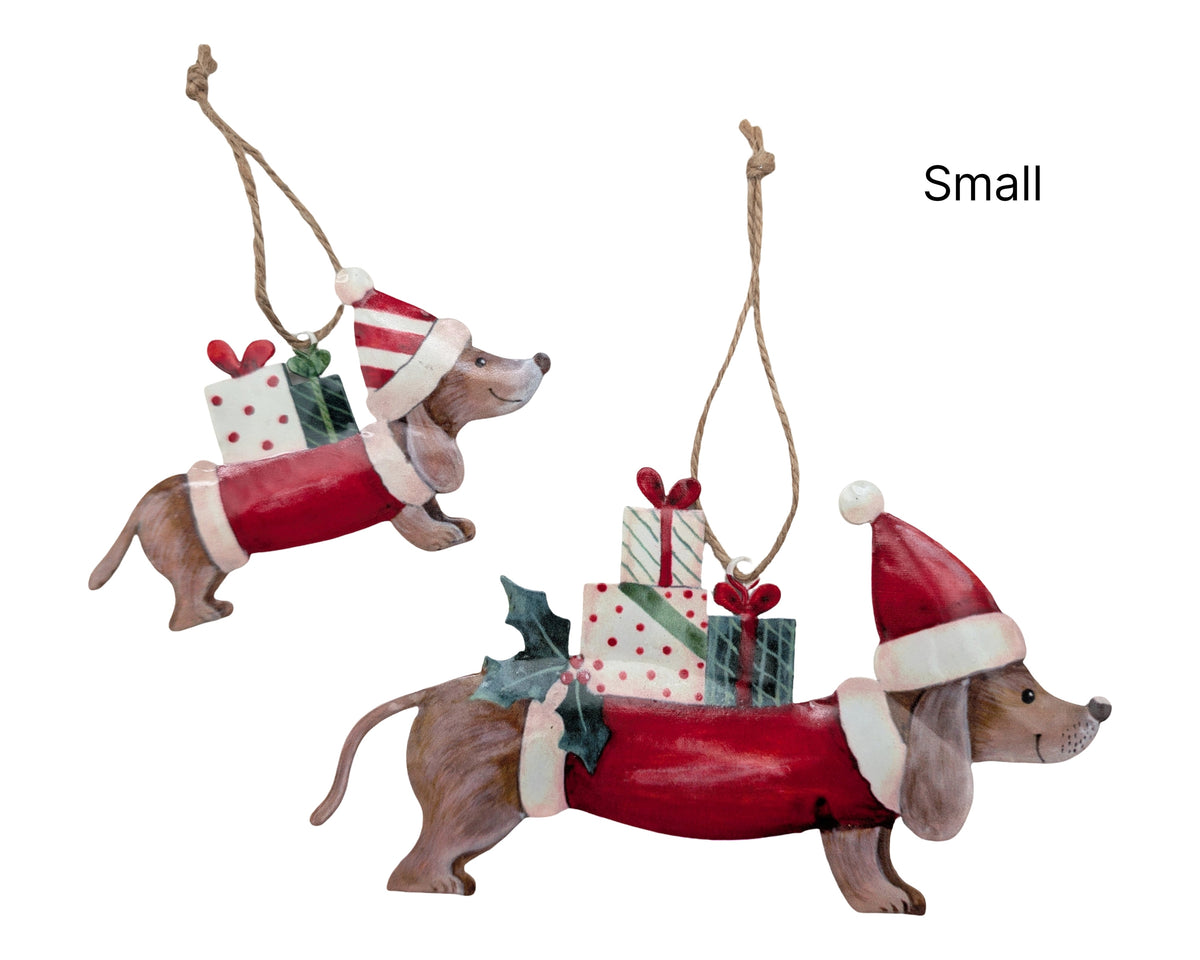 Bulk 24 Xmas Metal Dashund Hanger Sml 12.5x7cm