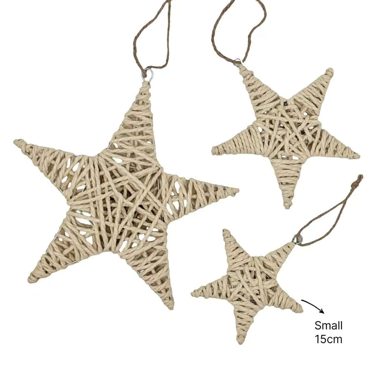Bulk 24 Xmas Natural Paper Rope Star Sml 15cm