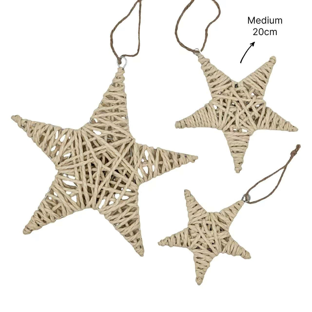 Bulk 24 Xmas Natural Paper Rope Star Med 20cm