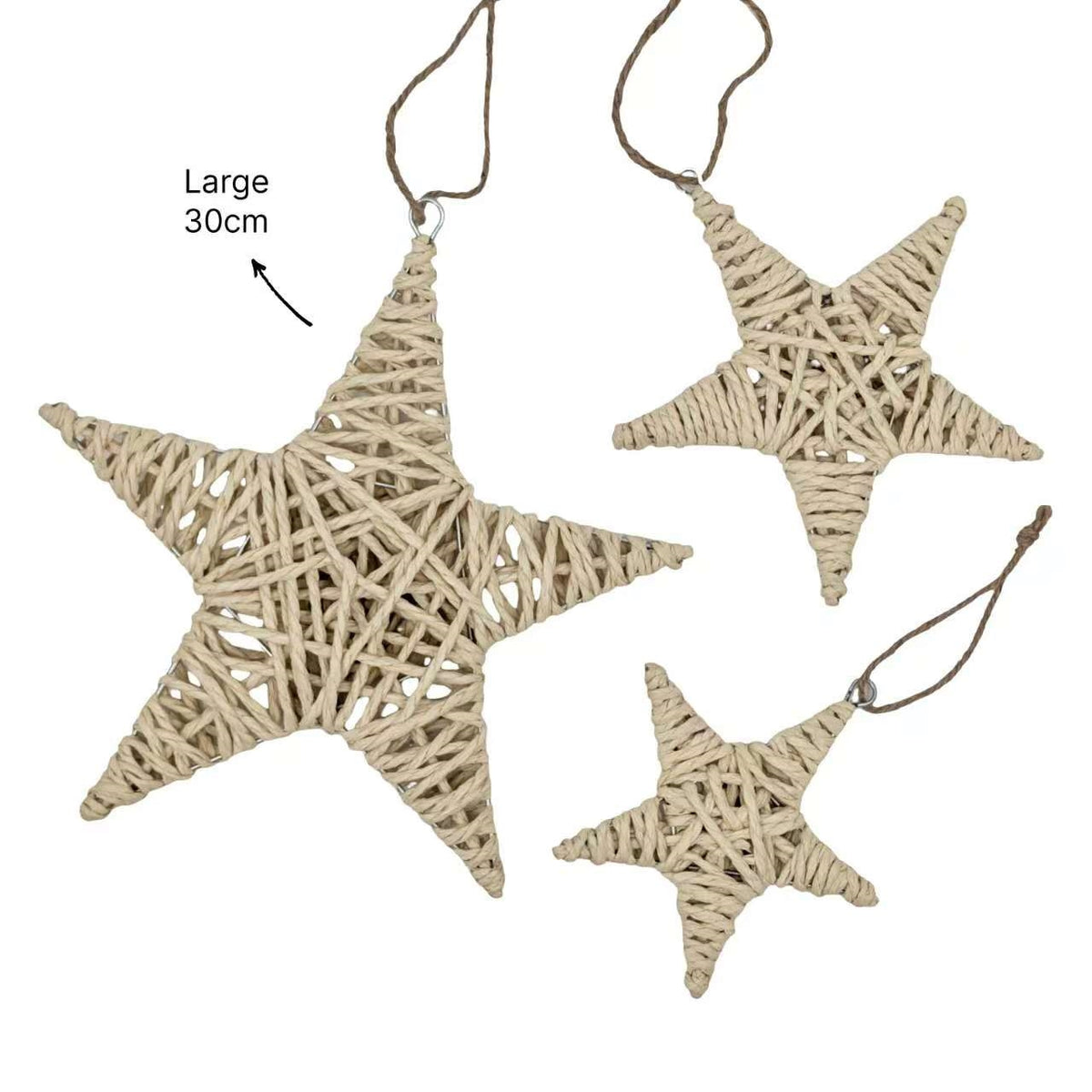 Bulk 24 Xmas Natural Paper Rope Star Lrg 30cm