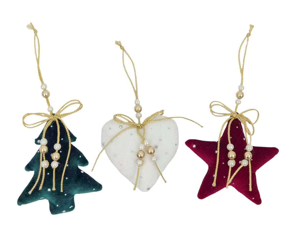 Bulk 24 Xmas Fabric Hanging Ornament 11x3x11cm 3 Asst