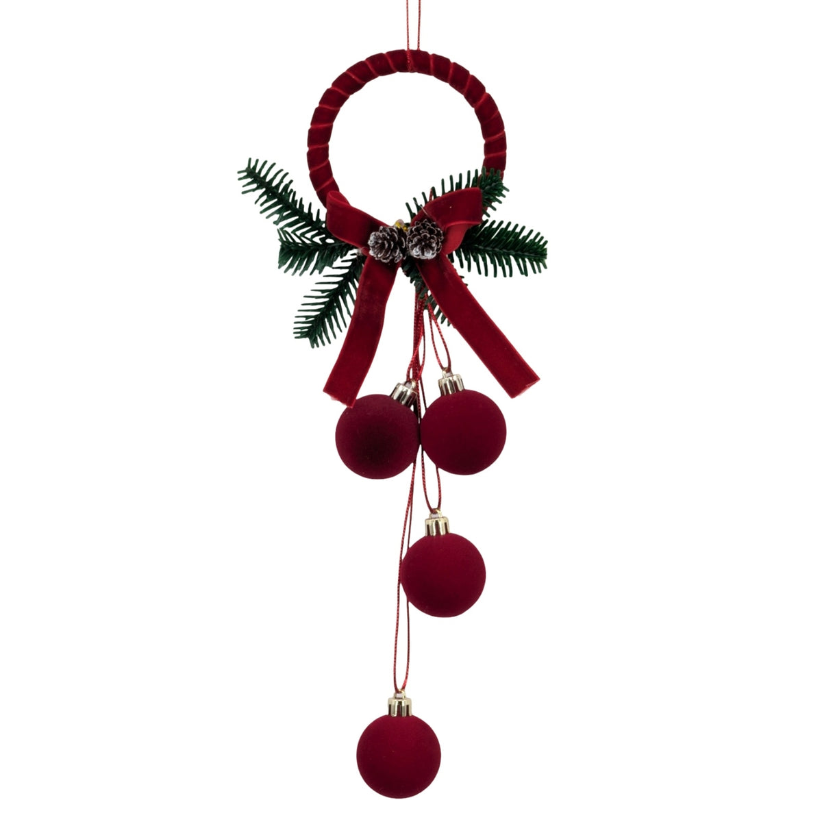 Bulk 12 Xmas Burgundy Velvet Ring & Bauble Hanger 9x39x4cm