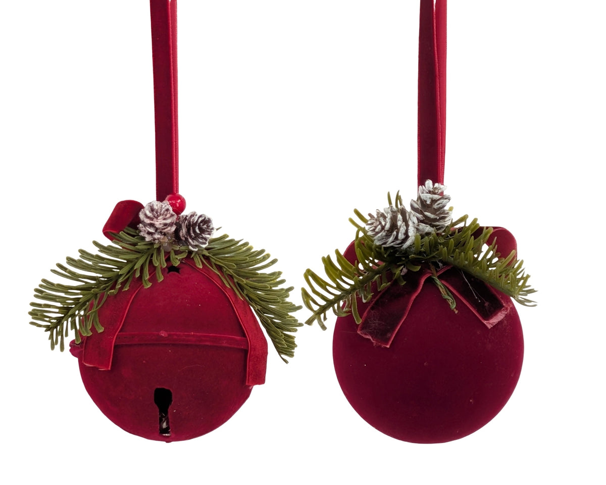 Bulk 24 Xmas Burgundy Velvet Bauble Hanger 10x22x8cm 2 Asst