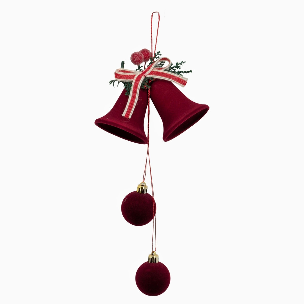 Bulk 24 Xmas Burgundy Velvet Bell & Bauble Hanger 13x26x6cm