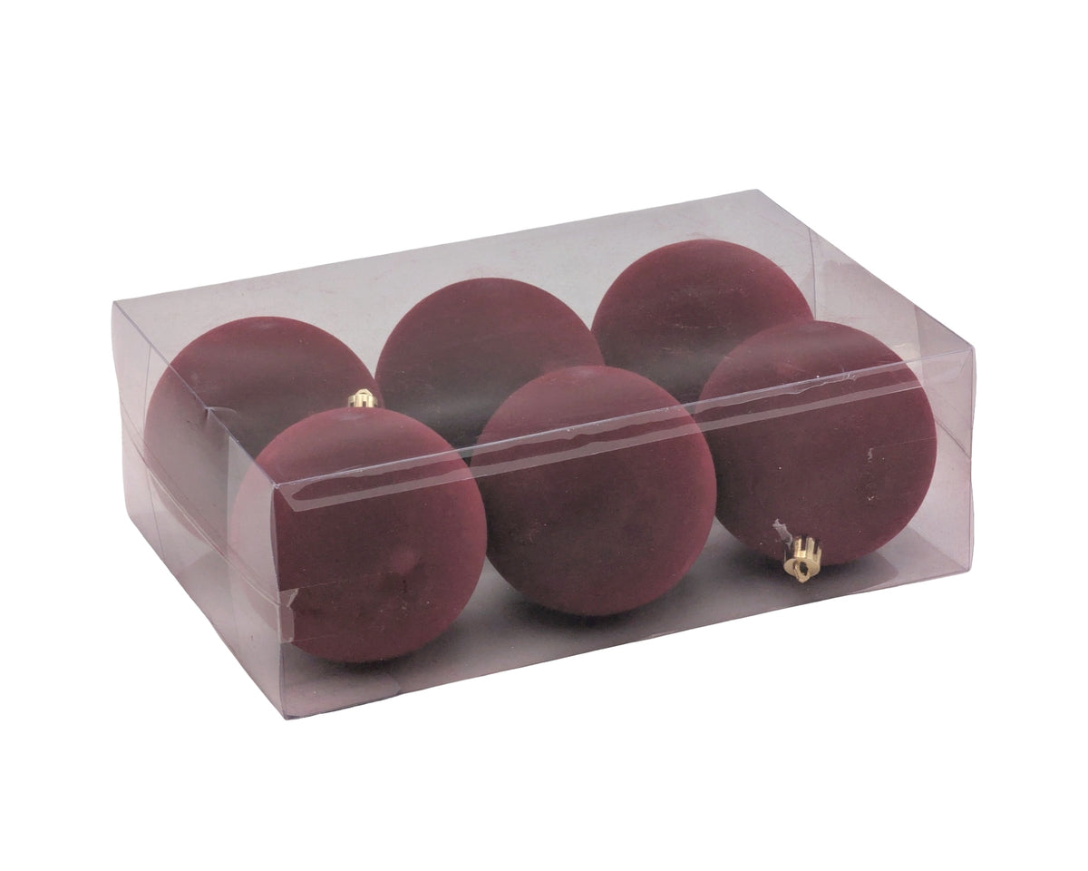 Bulk 8 Xmas Burgundy Velvet Ornament pk6 d8cm
