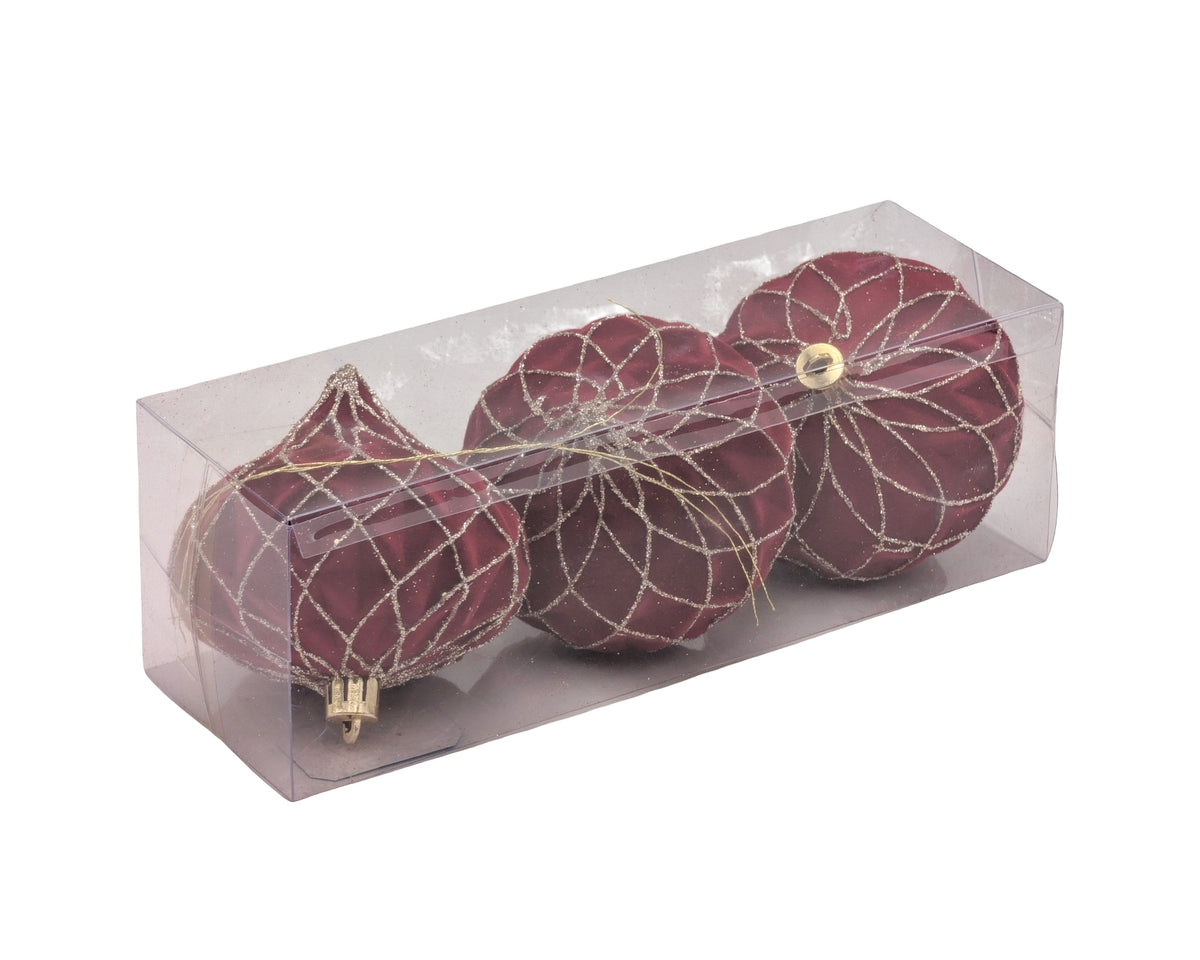 Bulk 12 Xmas Burgundy Velvet Ornament pk6 d13cm