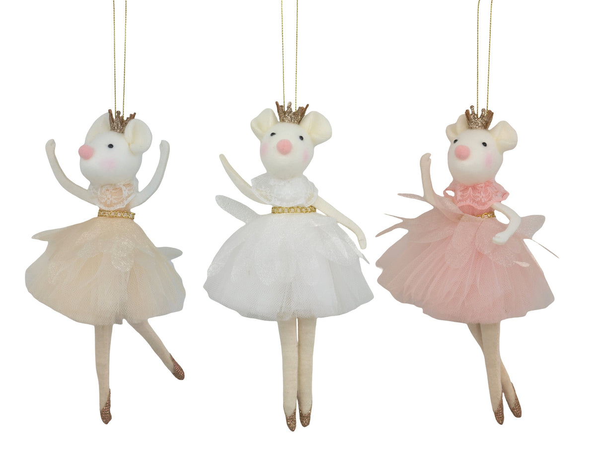 Bulk 24 Xmas Hanging Mouse Ballerina 18cm 3 Asst