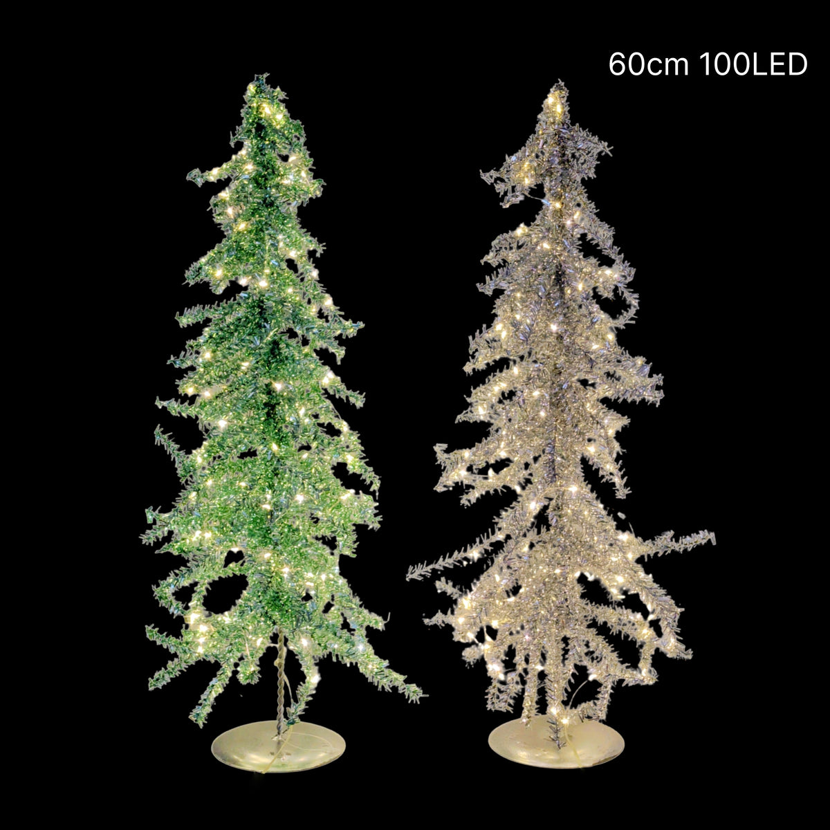Bulk 6 Xmas Led Metallic Tinsel Tree 60cm 100led 2 Asst