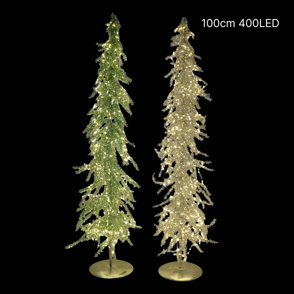 Bulk 2 Xmas Led Metallic Tinsel Tree 100cm 400led 2 Asst