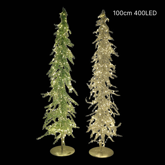 Bulk 2 Xmas Led Metallic Tinsel Tree 100cm 400led 2 Asst