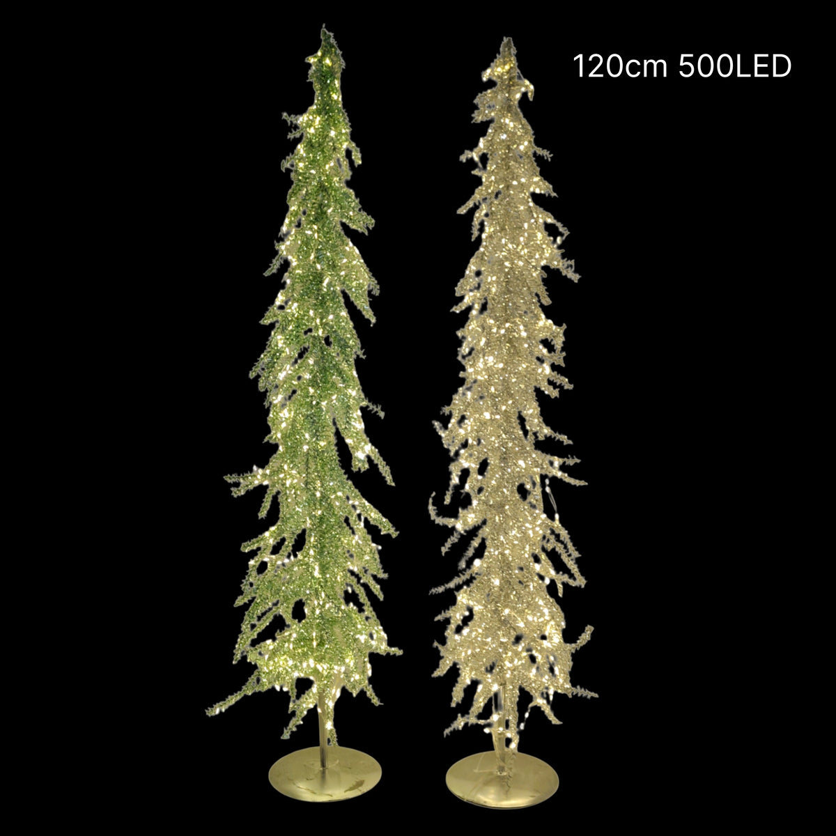 Bulk 2 Xmas Led Metallic Tinsel Tree 120cm 500led 2 Asst