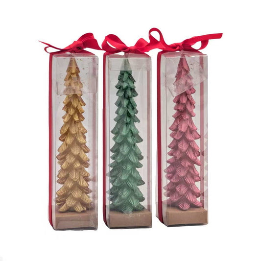 Bulk 24 Xmas Tree Shaped Taper Candle 4.7x18.7cm 3 Asst