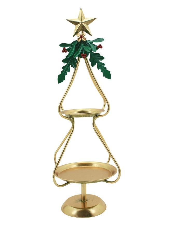 Bulk 4 Xmas Gold Metal Tray 2 Tier 20.5x20.5x61.5cm