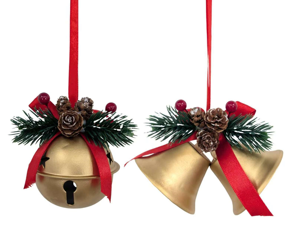 Bulk 24 Xmas Gold Metal Bell Hanger 7.5-10cm 2 Asst