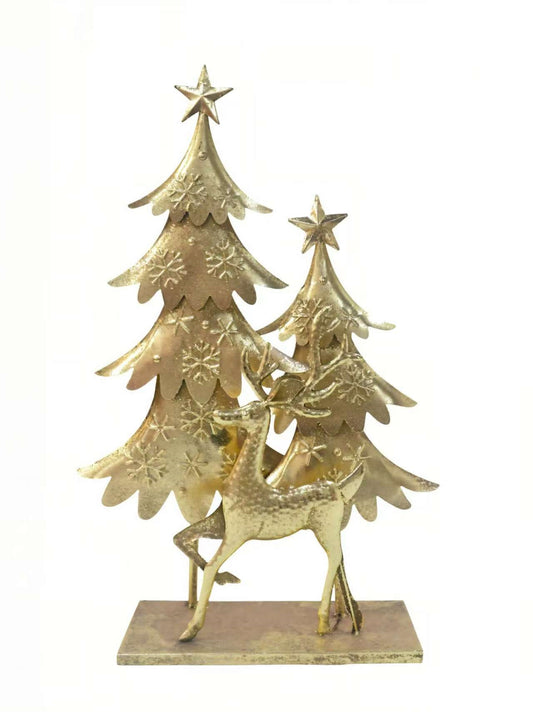 Bulk 4 Rustic Gold Metal Xmas Tree & Reindeer 40x11x59cm