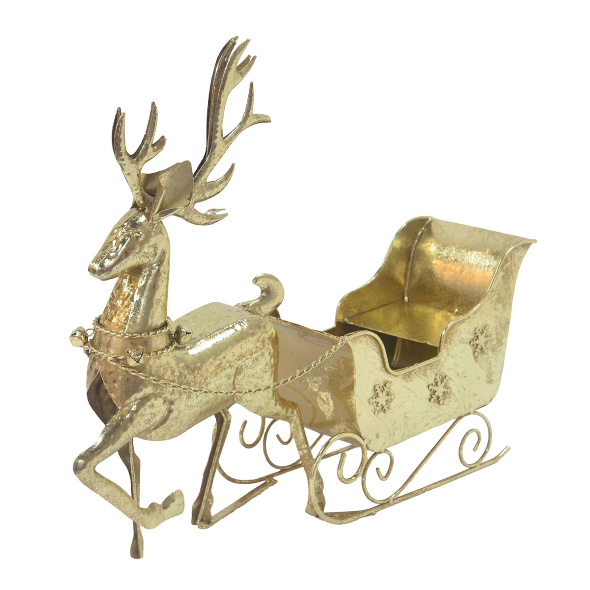 Bulk 2 Rustic Gold Xmas Reindeer & Sleigh 61x16x49.5cm