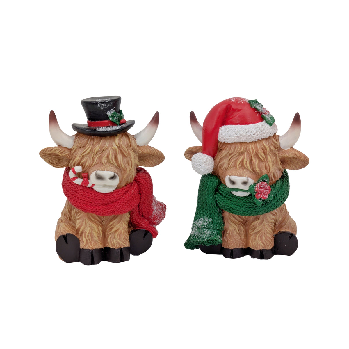 Bulk 8 Xmas Polyresin Highland Cow 11.7x9.5x15cm 2 Asst