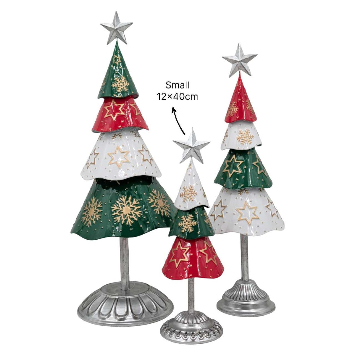 Bulk 6 Xmas Metal Red & Green Tree Sml 12x12x40cm