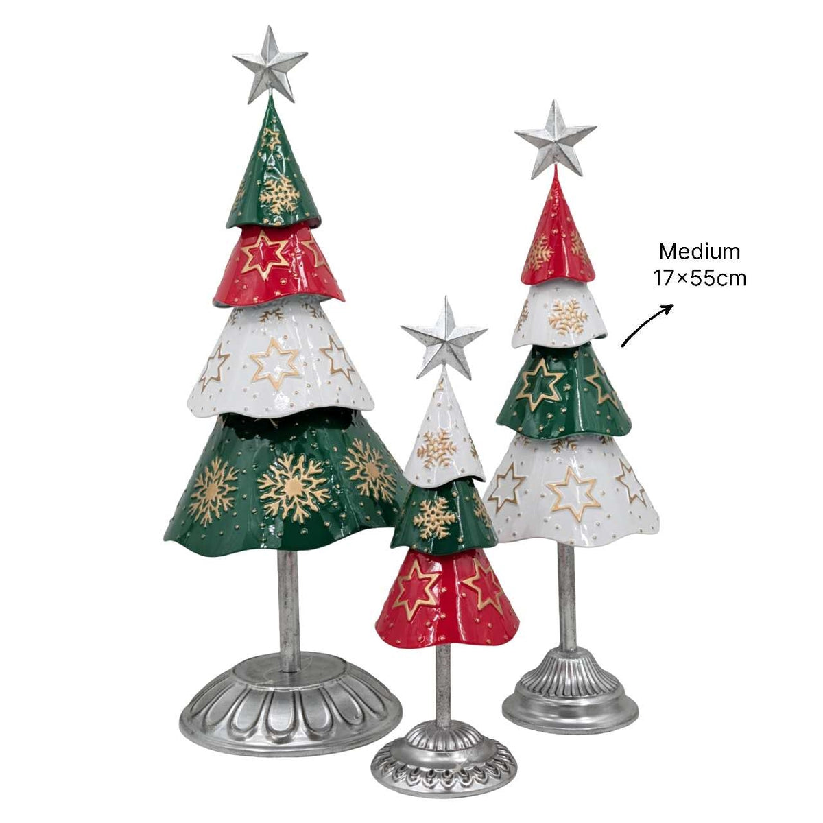 Bulk 4 Xmas Metal Red & Green Tree Med 17x17x55cm