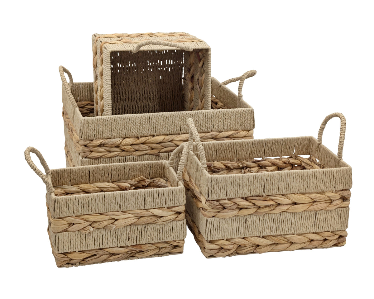Bulk 2 Water Hyacinth & Paper Rope Rectangular Basket Set of 4