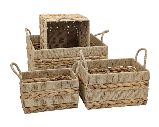 Bulk 2 Water Hyacinth & Paper Rope Rectangular Basket Set of 4