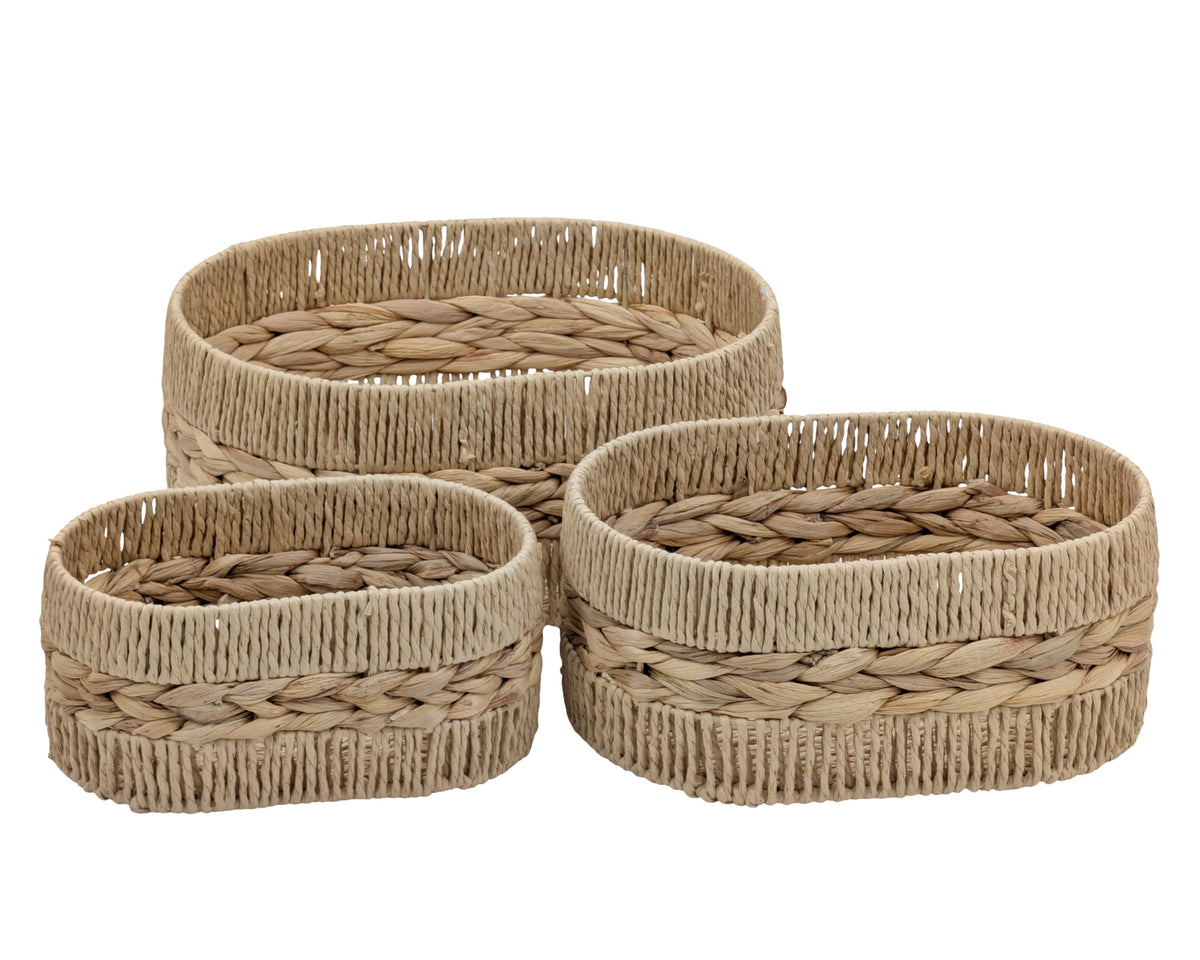 Bulk 4 Natural Water Hyacinth & Paper Rope Basket Oval s/3 34x25x15