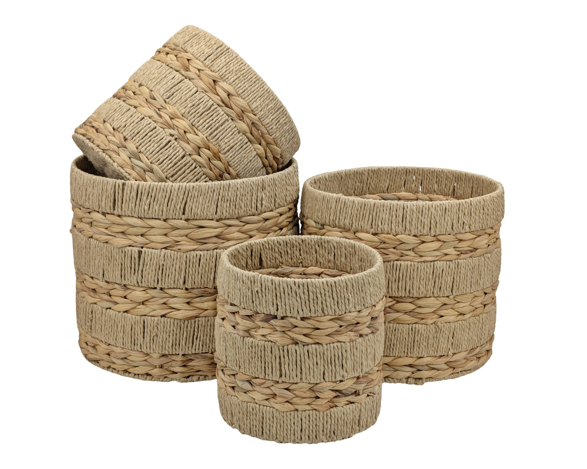 Bulk 2 Natural Water Hyacinth & Paper Rope Basket Round s/4 37x37x3