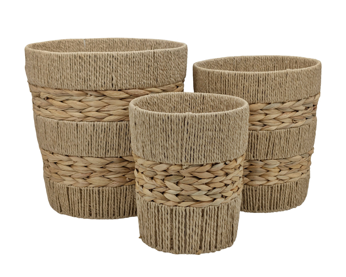 Bulk 2 Natural Water Hyacinth & Paper Rope Basket Round s/3 39x31x4