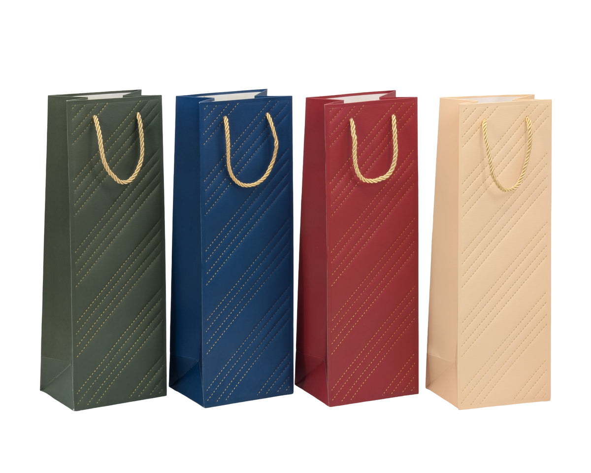 Bulk 24 Embossed & Foiled Bottle Gift Bag 12x36x10cm 4 Asst