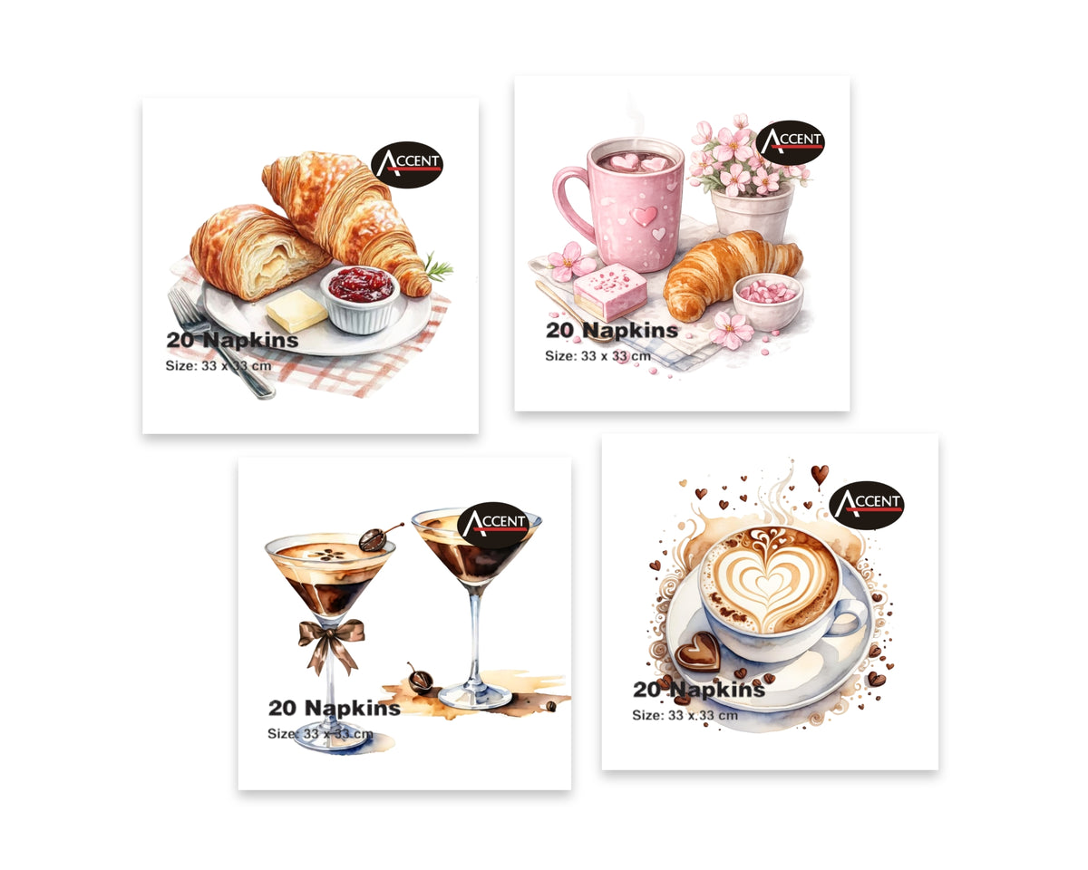 bulk 960 Coffee Moment Napkins 2ply Assort 33cm